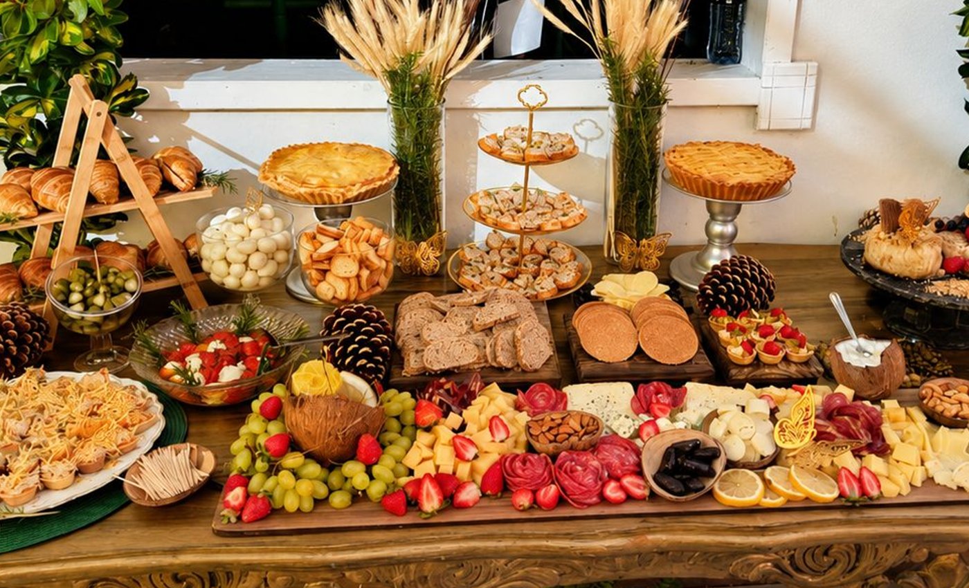 Mesa de evento com comida artesanal da Panelinhas da Bá